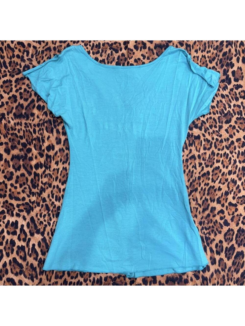 Y2K babydoll top with bling turquoise - Picture 3 of 4